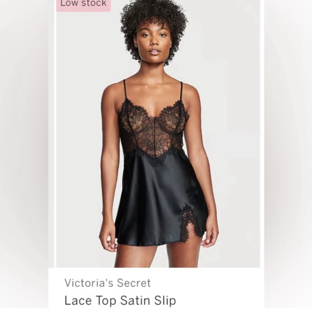 Victoria Secret Medium Lace top Satin slip